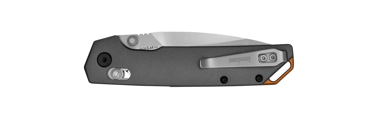 Kershaw 2038 Iridium DuraLock KVT Folding Knife - 3.4" D2 Two-Tone Spear Point Blade, Gray Aluminum Handles, Reversible Clip